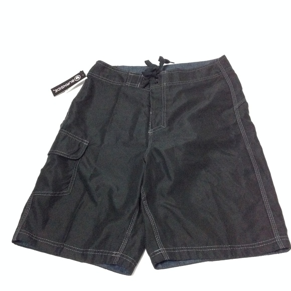 Burnside Men's Swim Shorts Black with Drawstrings - Picture 1 of 5